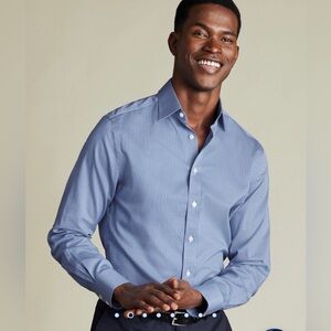 Charles Tyrwhitt Dress Shirt Royal Blue Puppytooth Non-Iron Slim Fit 15/34in